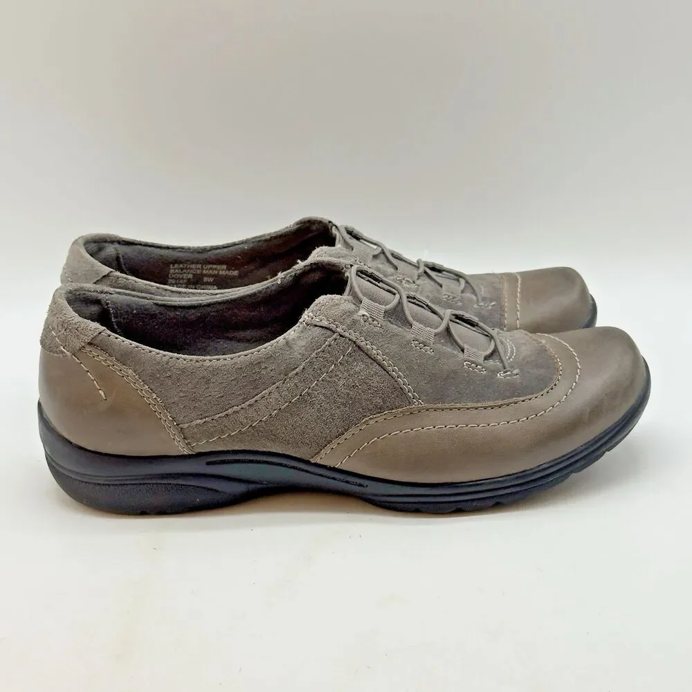 Earth Origins Dover Gray Leather & Suede Shoes Women's 8W Bungee Lace Slip on